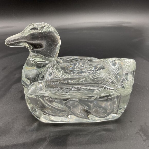 Vintage L.E. Smith Clear Glass Duck Trinket Box 5.5"L x 4.5"H - Picture 3 of 7